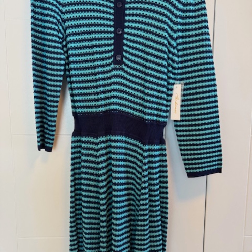 A-Line Knit Mini Dress - NEW - Color Turquoise/Navy - Size US L
